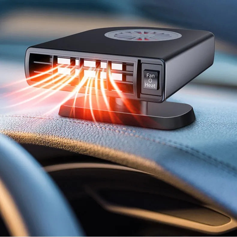 Black vehicle-mounted heater with adjustable head for car defrosting and defogging