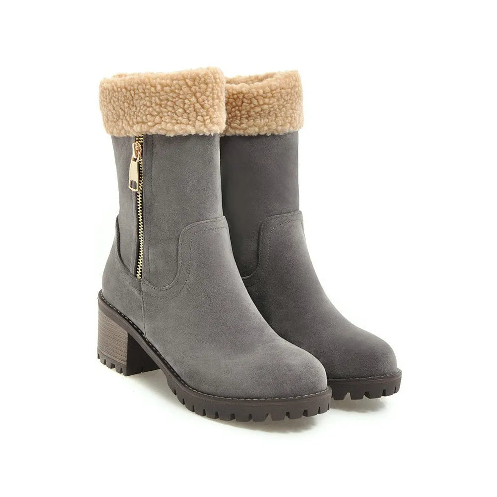 Snow boots with short plush lining in black, grey, green, or orange colours