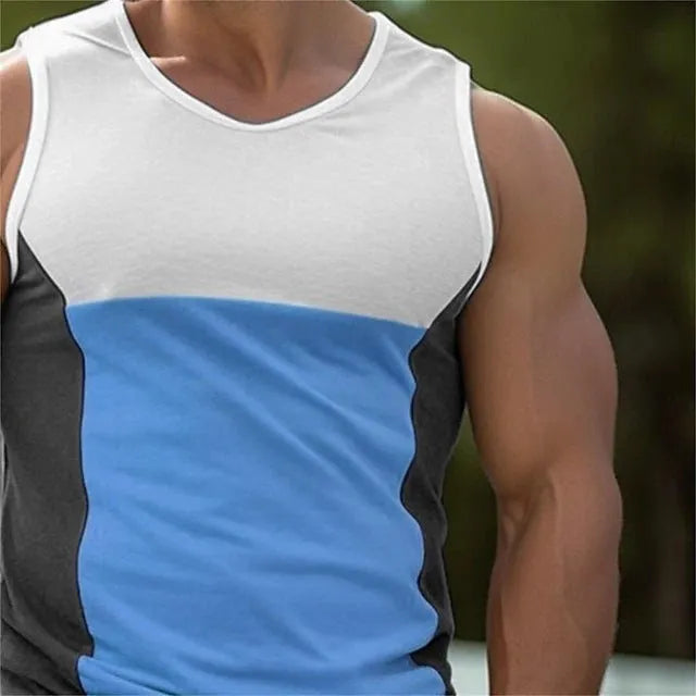 Men's blue cotton blend running vest for summer sports activities