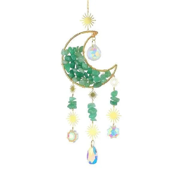 K9 crystal moon pendant on a metal chain for car interior decoration.