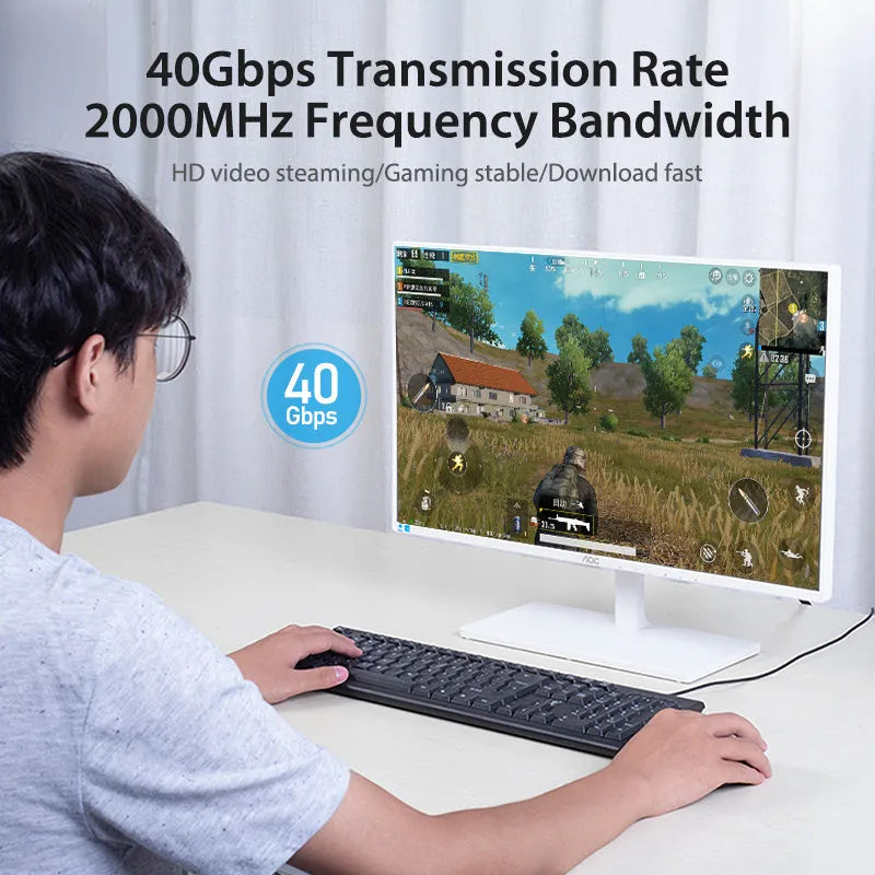 CAT8 shielded flat and round network cable with RJ45 connectors for 10G gaming