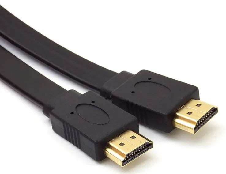 HDMI 1.4 flat cable with HDMI connectors showing copper wire construction