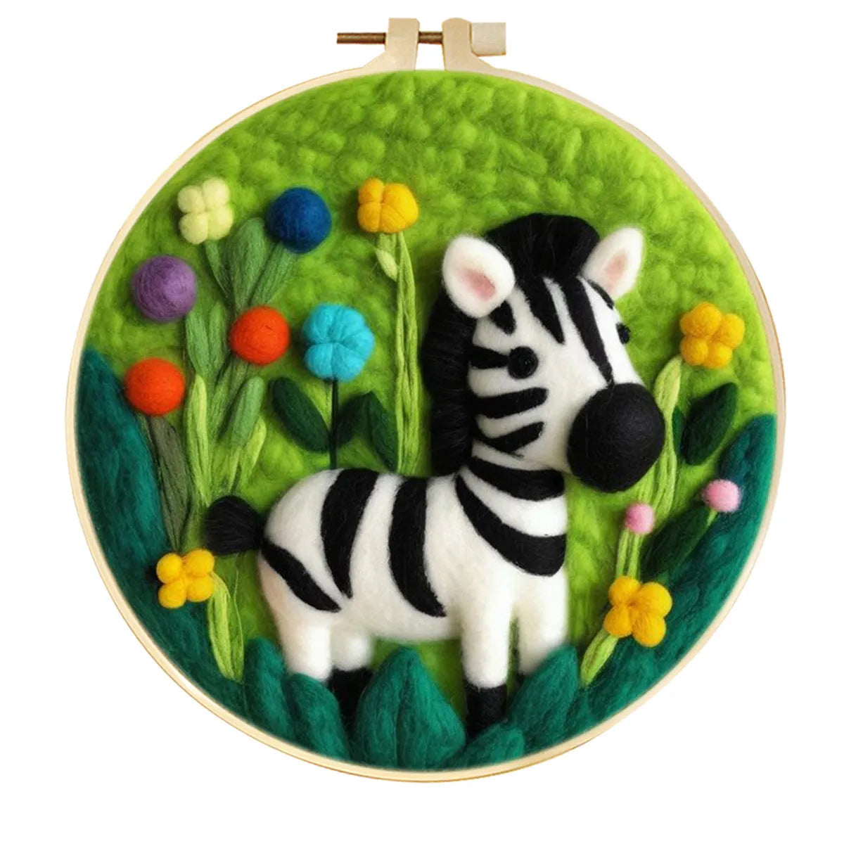 Round linen fabric embroidery kit with free hoop for making a 20x20 cm three-dimensional floral blanket painting.