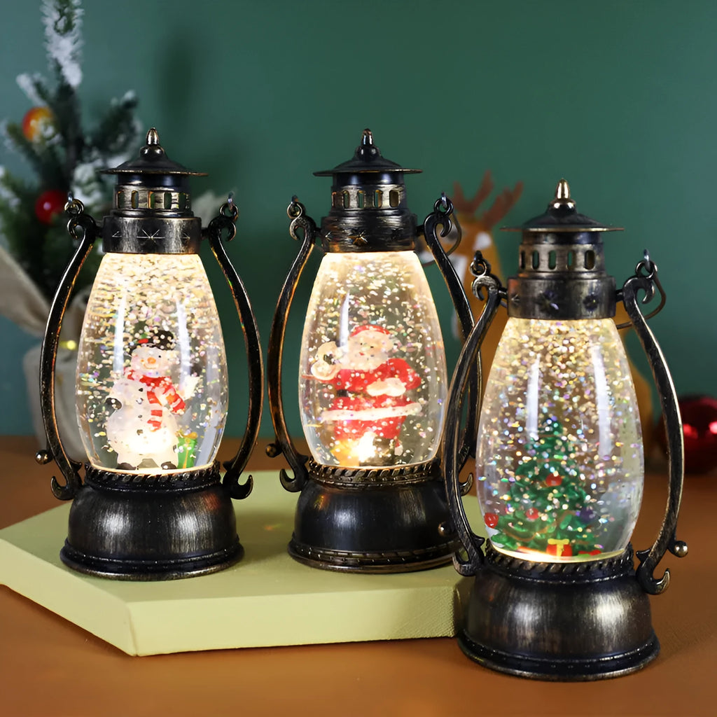 Plastic Christmas oil lamp decoration with light-emitting crystal ball in snowman design