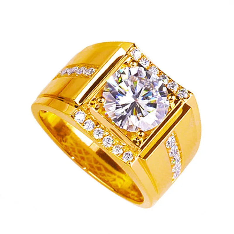 Men's adjustable copper ring with geometric diamond design in rose gold, gold, or platinum colour finish