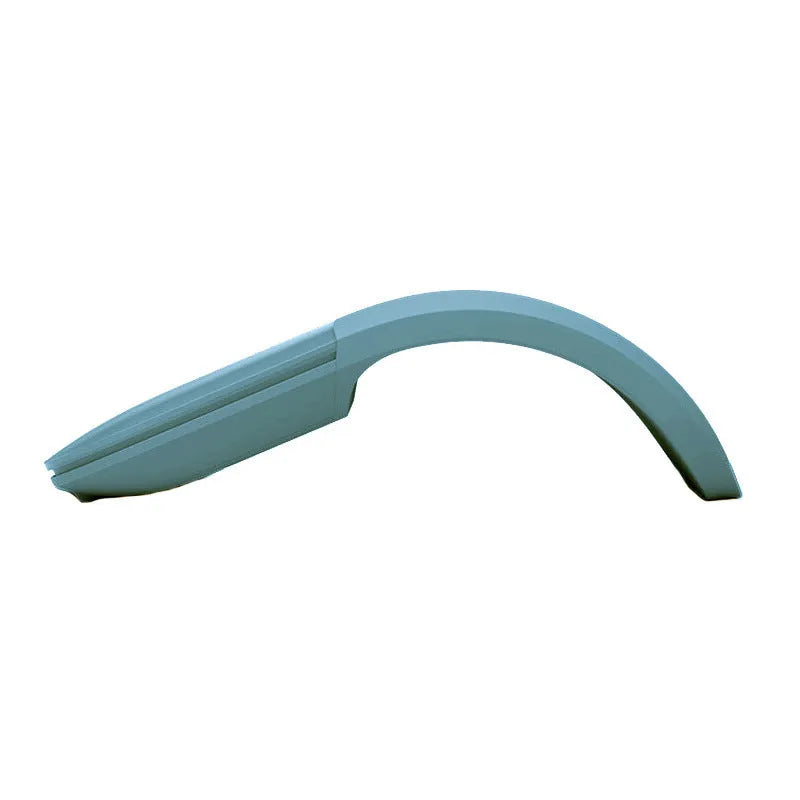 Folded Bluetooth wireless mouse showing compact 131.2mm length with touch surface and multiple colour options