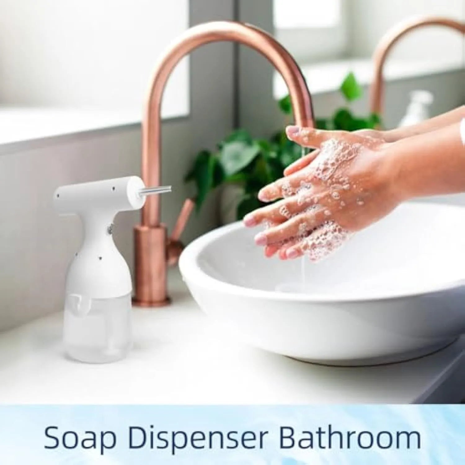 White electric foam soap dispenser with dual nozzles and rechargeable battery for pet and home cleaning