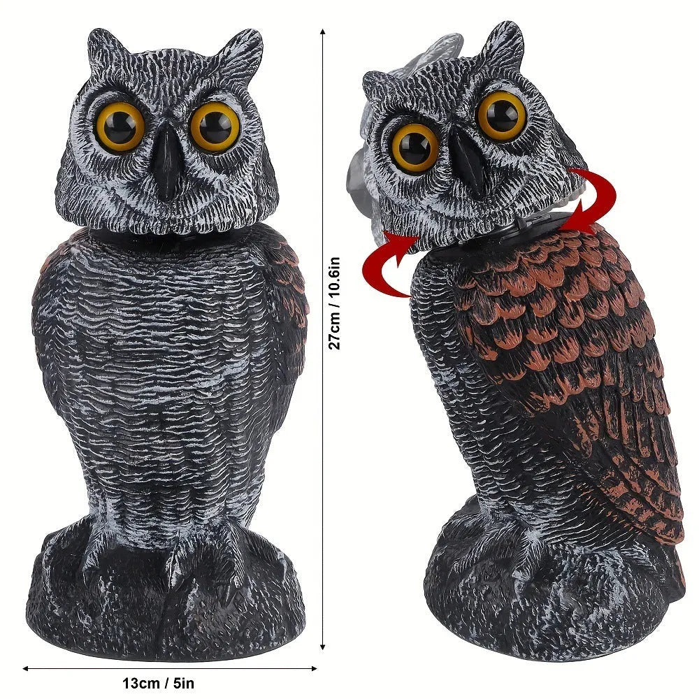 Artificial owl bird deterrent decoy with realistic features for outdoor garden use