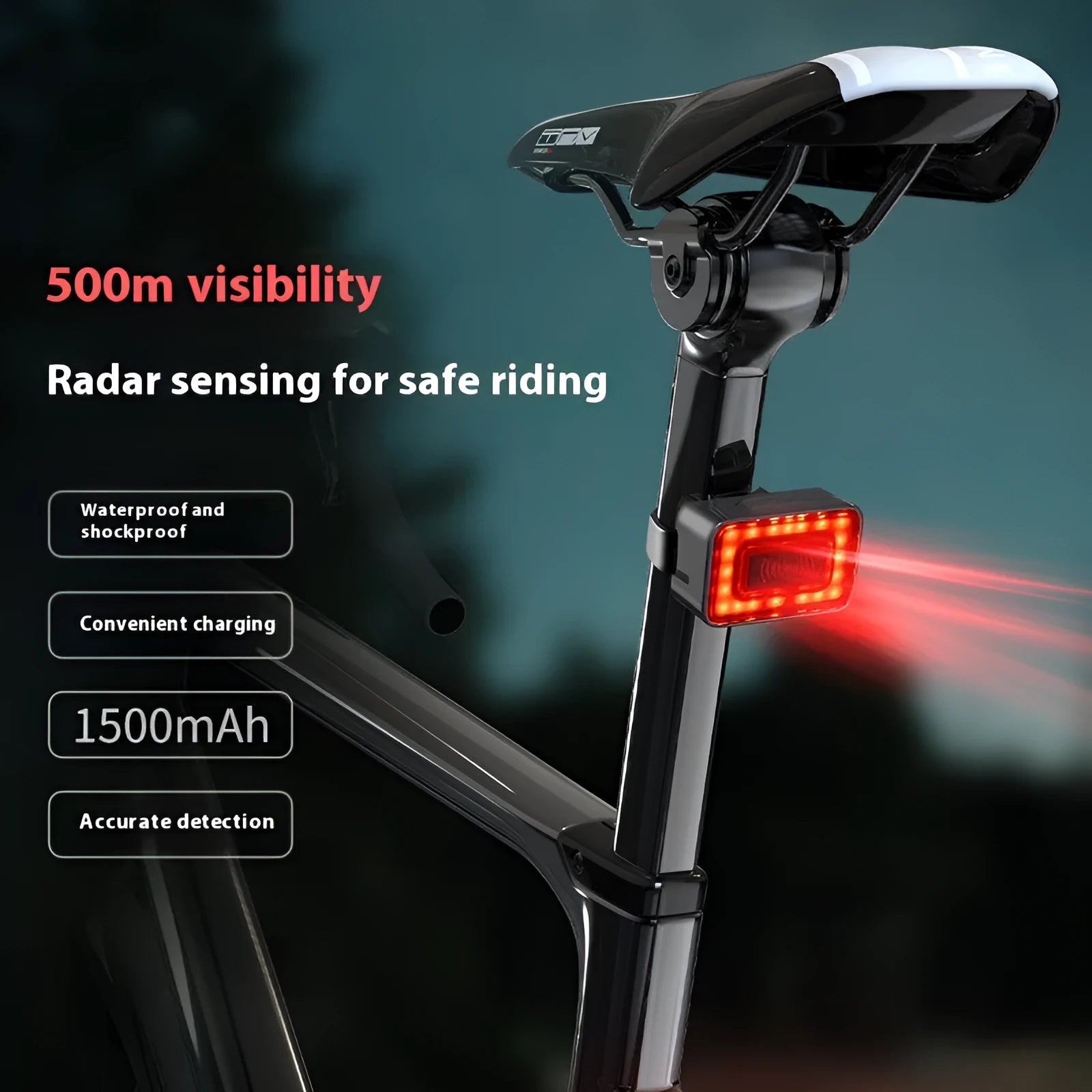Radar detection bicycle taillight with Type-C charging port and double bracket mounting system