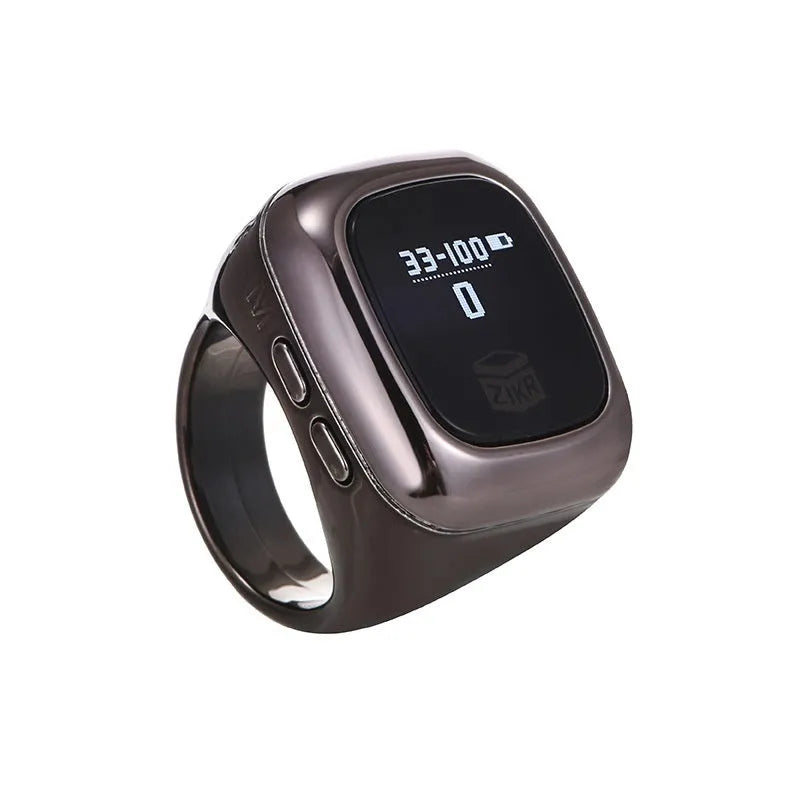 Al-Fatiha electronic zikr counter with digital display on a wristband, shown in rose gold colour.