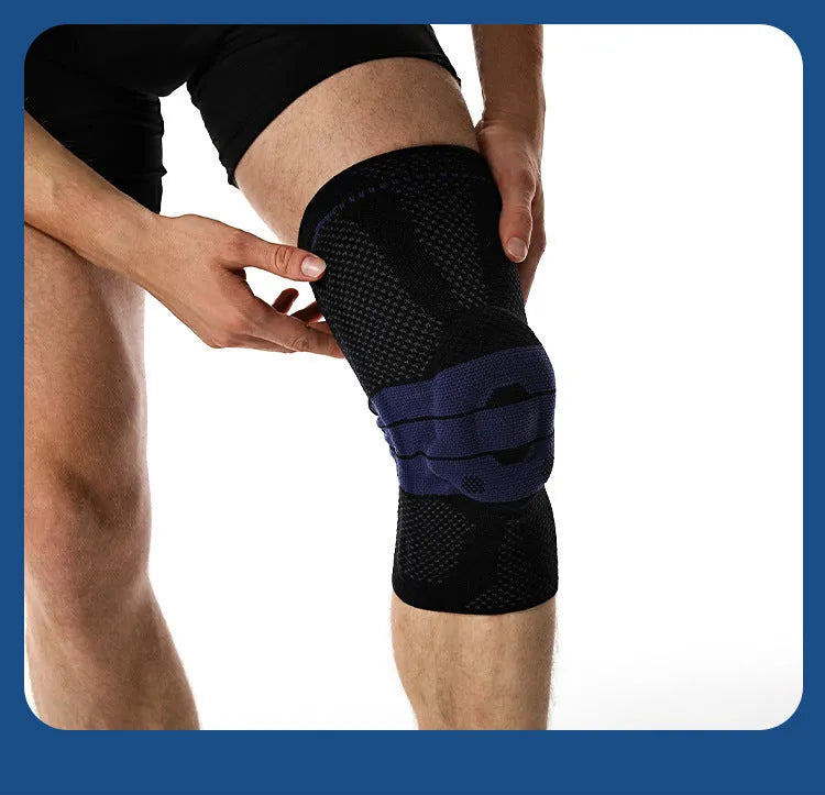 Adult sports knee pads in black and blue colour for basketball and running protection