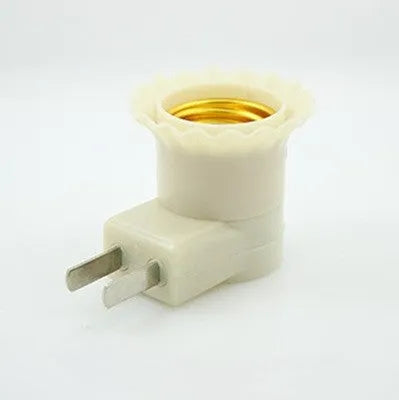 White bakelite wall plug-in E27 lamp holder with switch, showing AU, EU and US plug adapters.