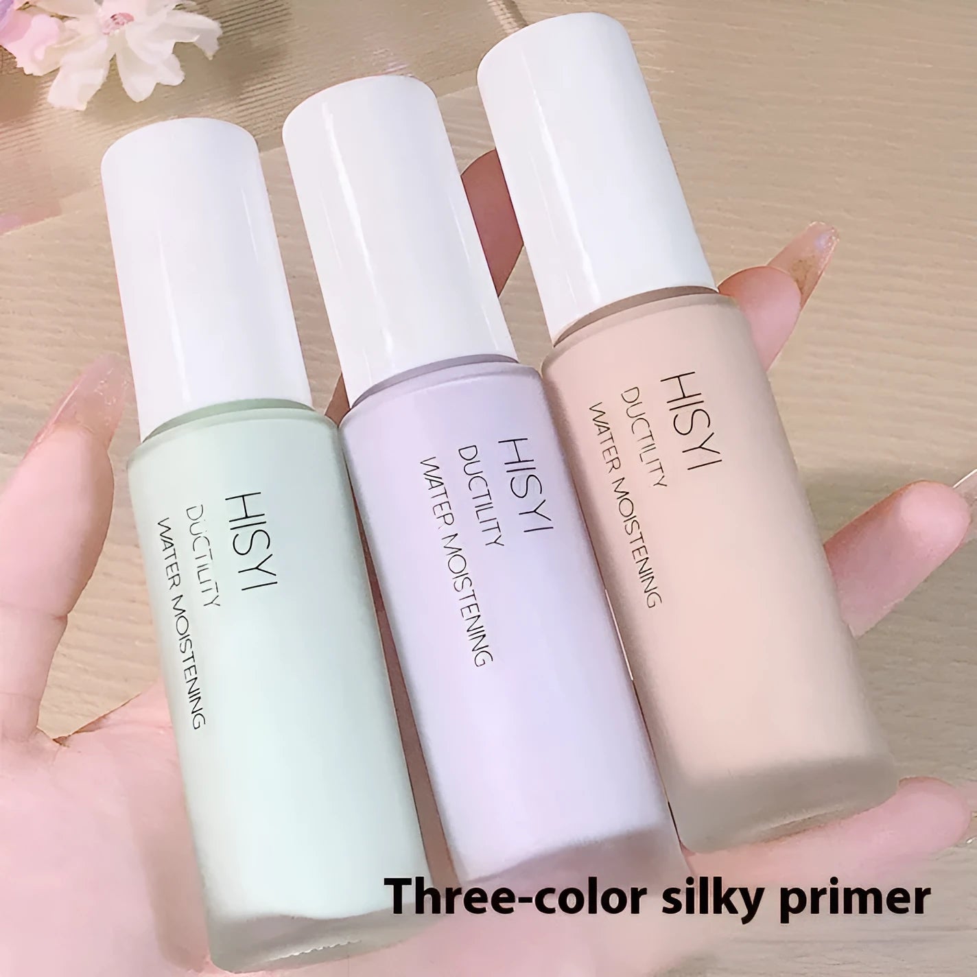 HISYI silky clear brightening makeup primer in three colour correction shades for universal skin types