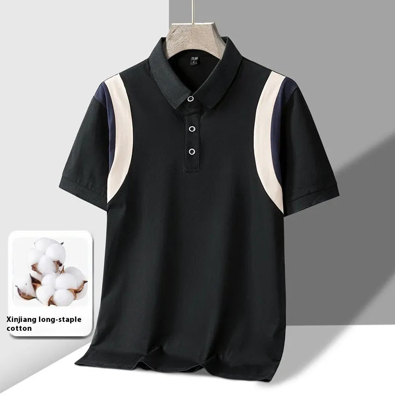 Men's striped business t-shirt with thin cotton fabric and Korean loose fit styling