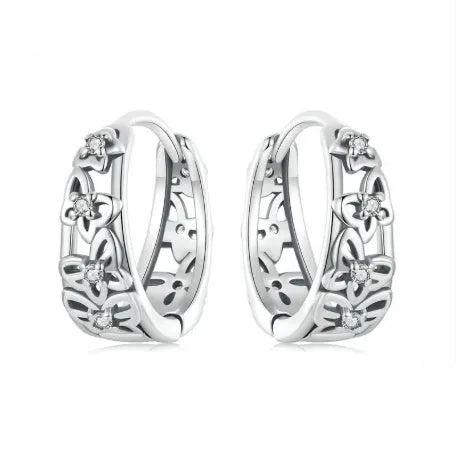 Retro hollow butterfly sterling silver earrings with zircon detailing and animal modelling design