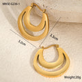 Geometric gold plated hoop earrings with round ring design on stainless steel background