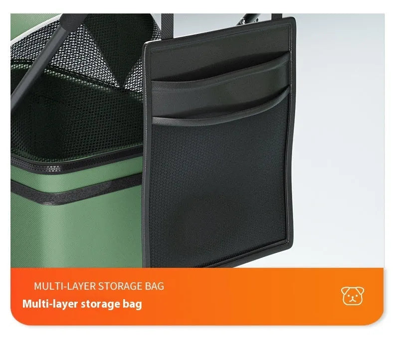 Black removable pet cart with one-click folding mechanism and large capacity design