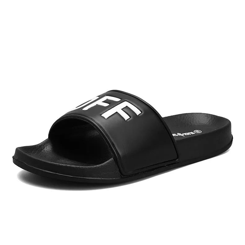 Personalised large men's slippers in black with open toe style and rubber sole