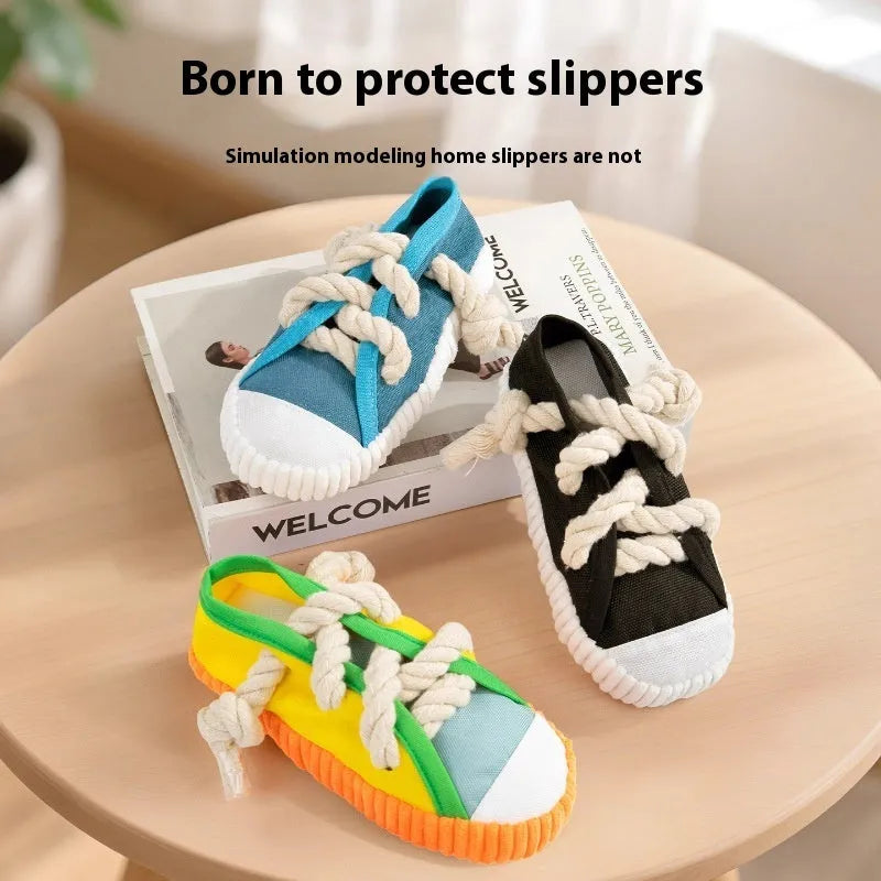 Dog sound slippers toy in plastic with self-hi feature for chewing and bending actions
