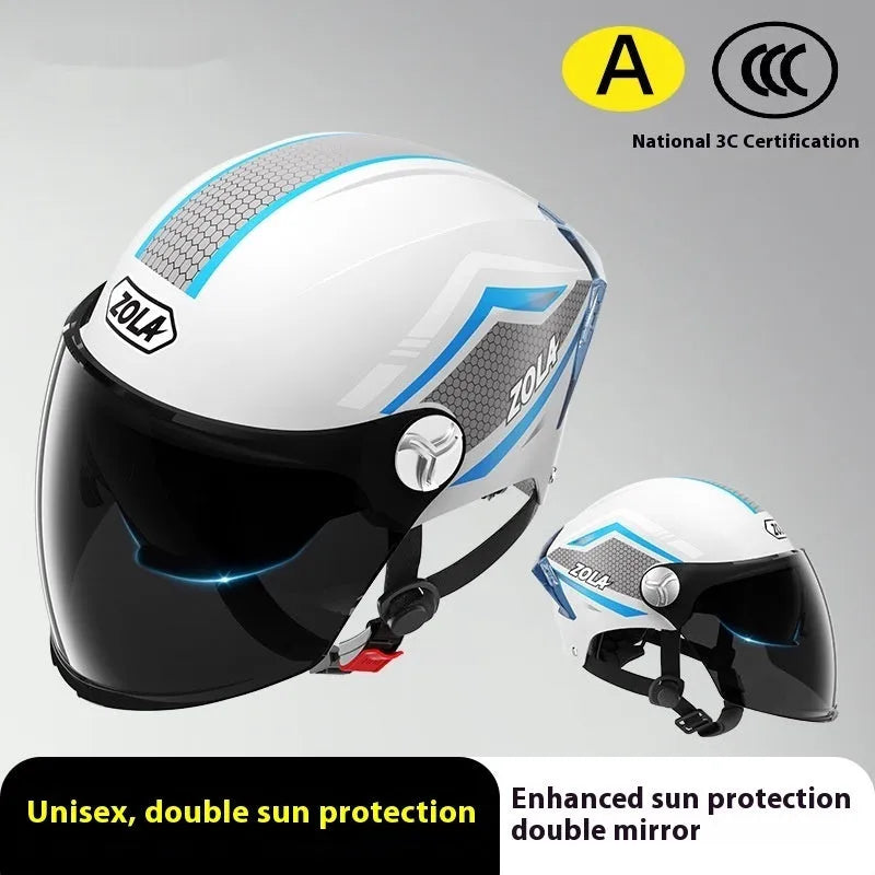 3C certified motorcycle half helmet with battery sun visor in light brown double mirror finish