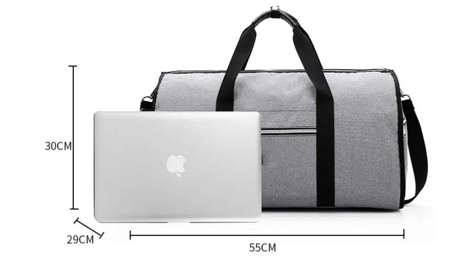 Medium-sized cylindrical travel bag in Oxford cloth, shown in one of four colours: black, blue, light grey, or red.