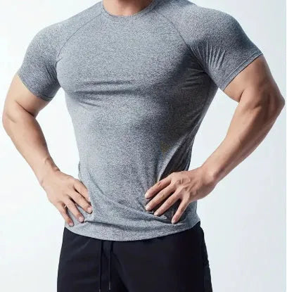 Men's quick-dry polyester short sleeve T-shirt in black, grey, green or pink colours