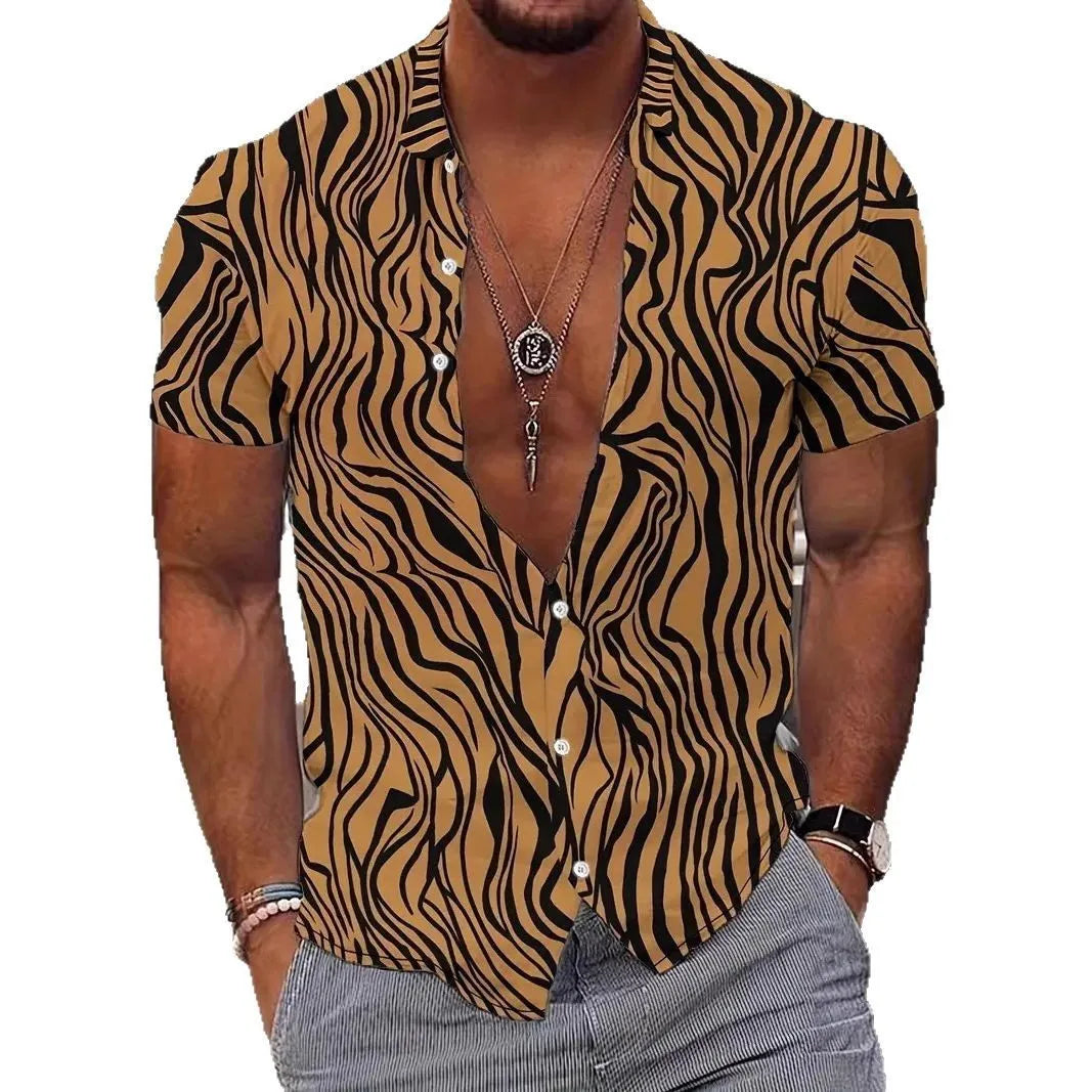 Men's slim fit geometric line print lapel short sleeve shirt in a colour from the available range.