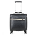 Black PU leather business case with airplane wheels and built-in lock, 18-inch carry-on size