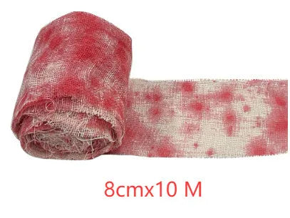 Halloween horror bandage in polyester fabric with 8cm width showing bloody red colour variation