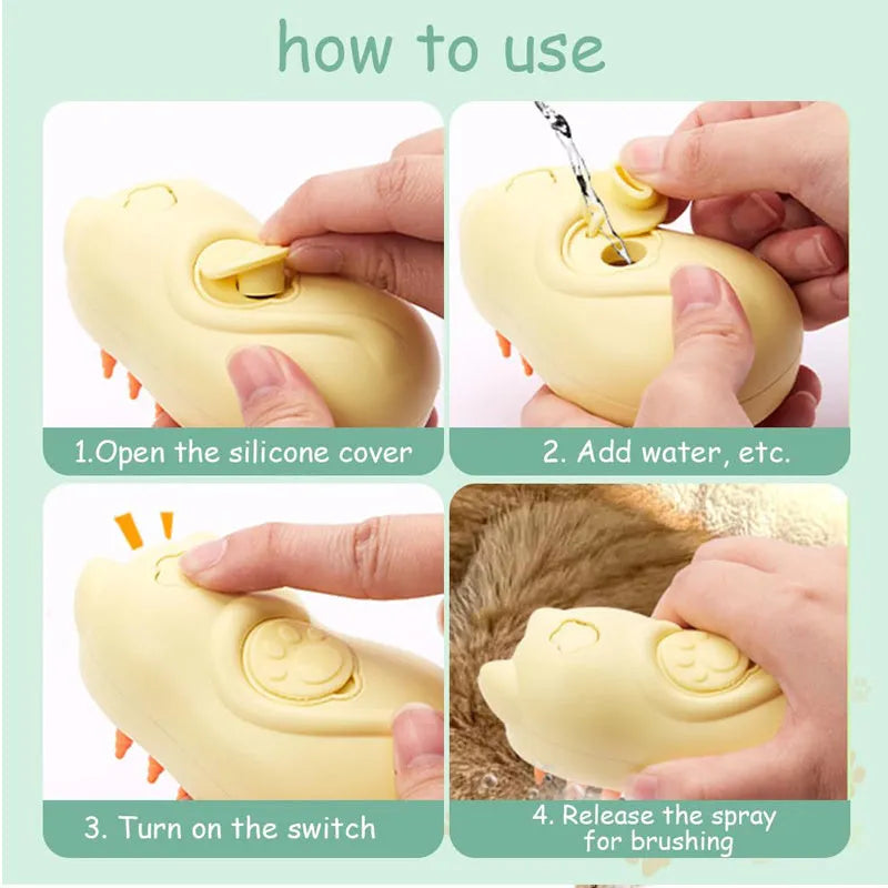 3-in-1 steam cat brush with massage function for pet grooming