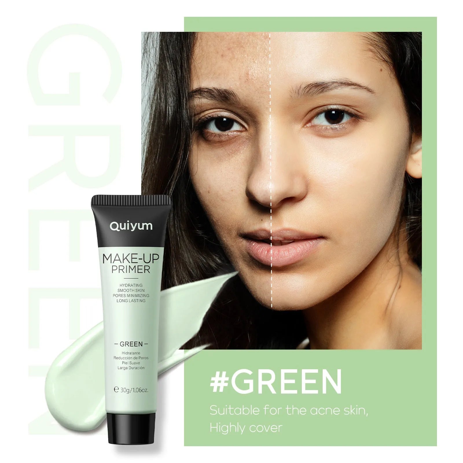 30g makeup primer colour correcting kit showing green, pink, and purple moisturising cream tubes