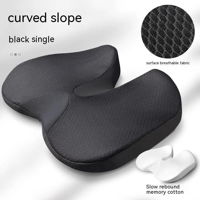 Curved bevel car seat cushion in beige colour with memory foam for tailbone support during driving