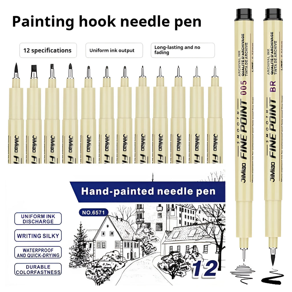 Needle drawing pen with waterproof hook line art cartoon design and hand-drawn syringe sketch styles