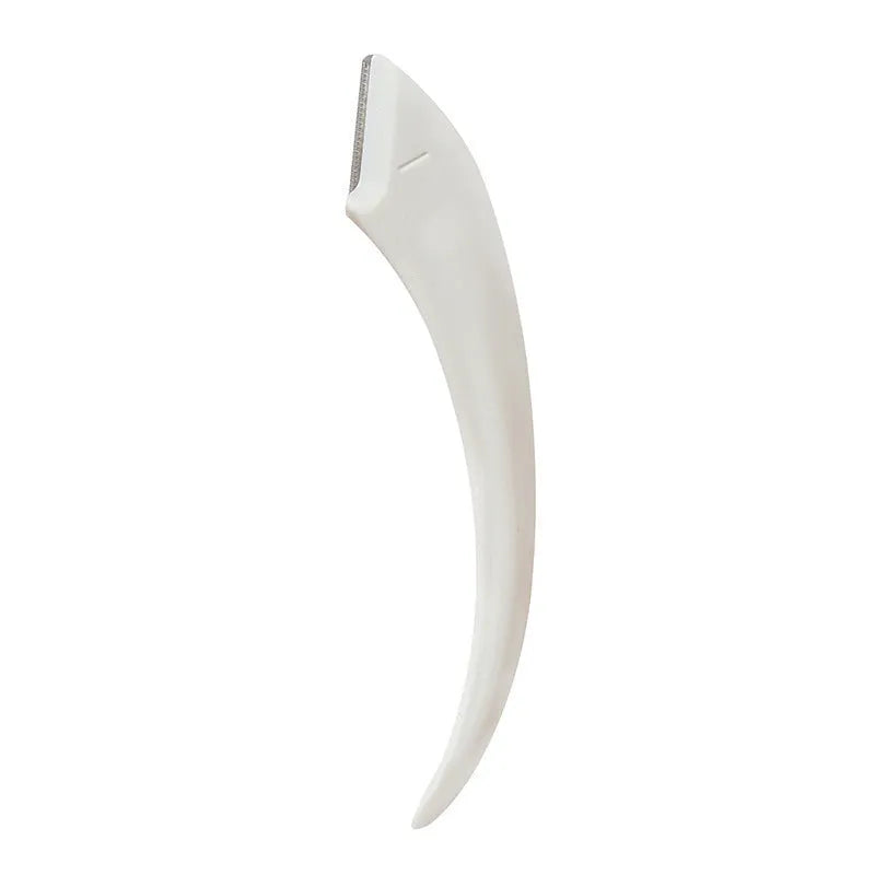 Curved moon eyebrow trimming knife with cutting comb in stainless steel and plastic construction