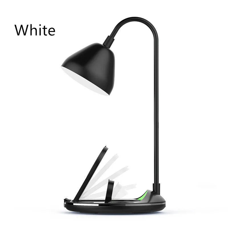 Black magnetic folding wireless charger showing unfolded position with USB cable