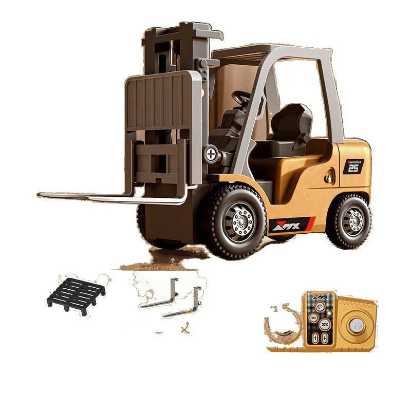 1:64 scale mini alloy forklift toy with remote control and cargo pallet accessories
