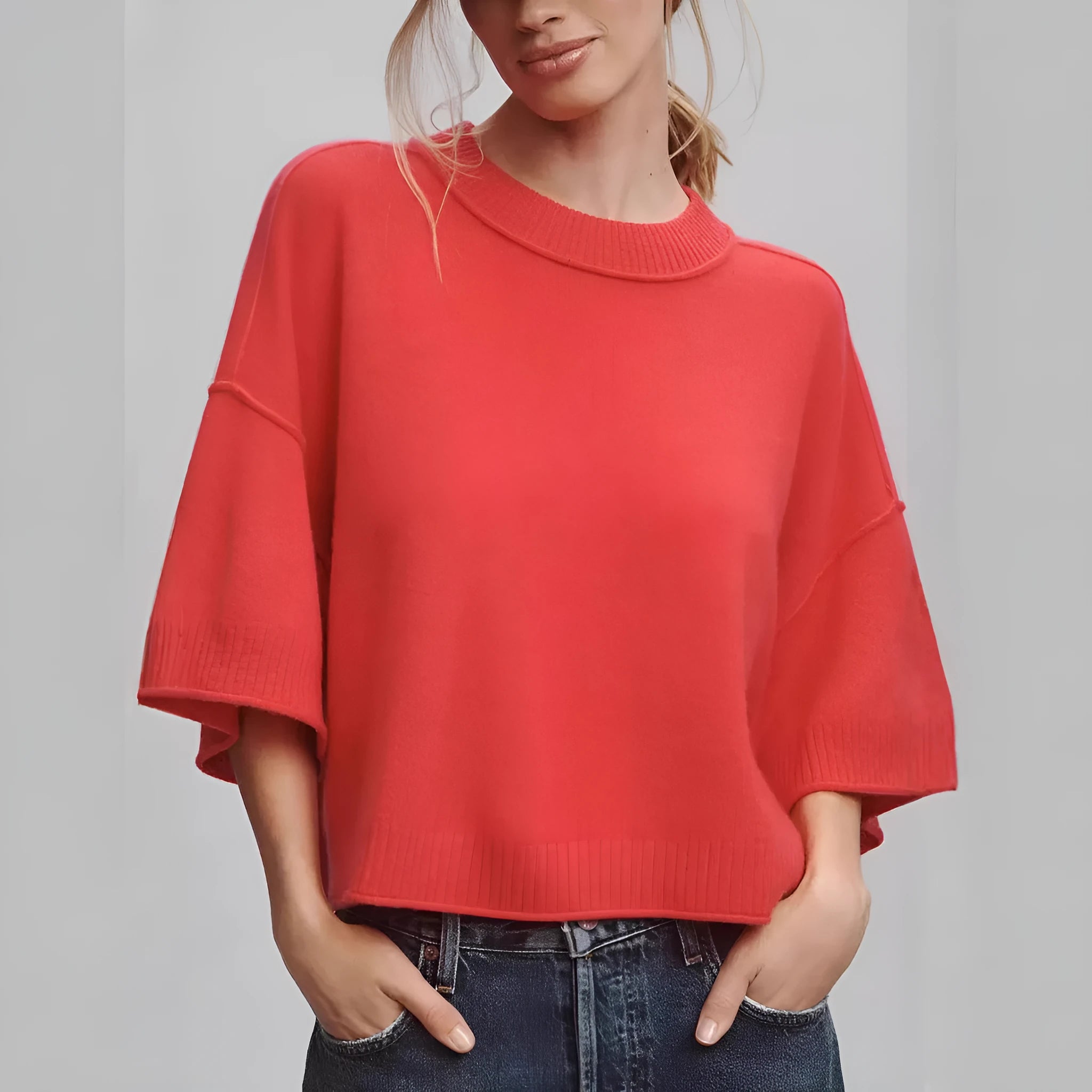 Red Hot Girl Style short T-shirt with an exposed navel cut, regular sleeves, and pullover design.