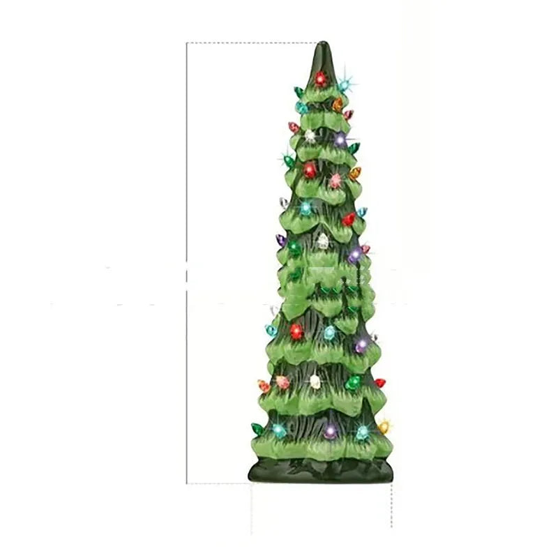 Set of European-style resin Christmas tree ornament decorations in warm and coloured light variants.