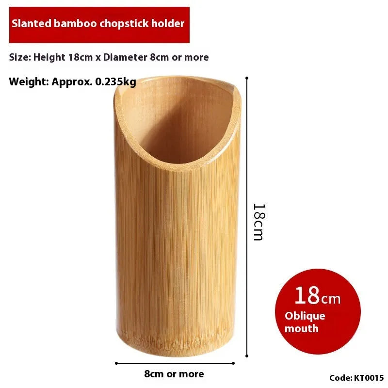 Natural bamboo chopstick holder tube in various sizes and styles including bevel and groove designs.
