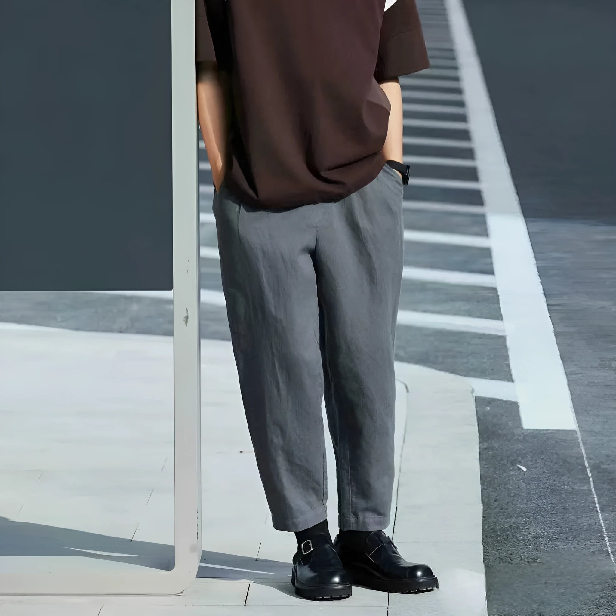 Men's loose straight casual trousers with drawstring waist in multiple colour options