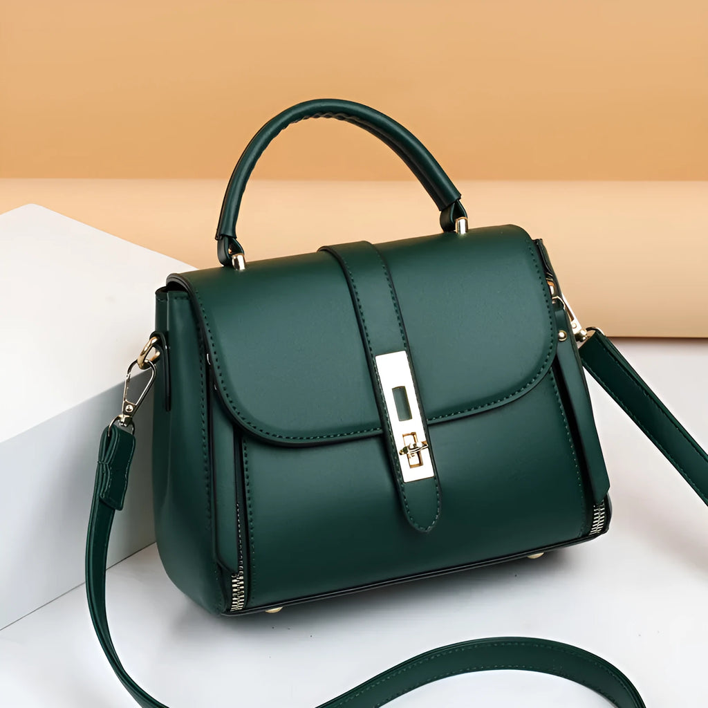 Women's soft leather shoulder bag in messenger style with adjustable strap