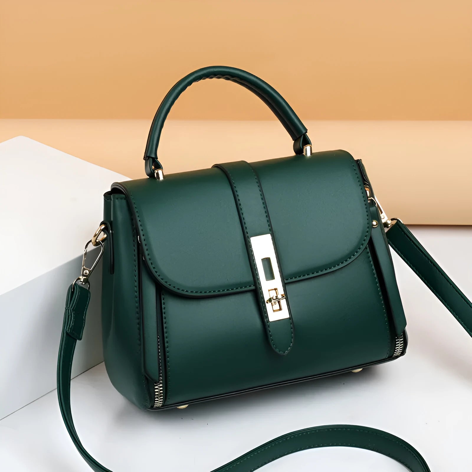 Women's soft leather shoulder bag in messenger style with adjustable strap