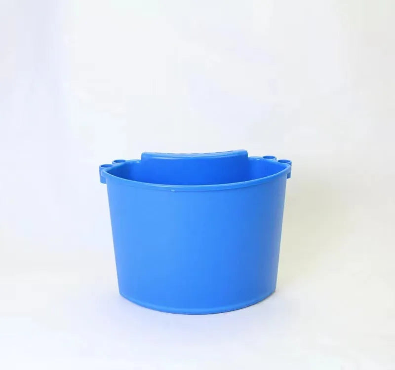 A durable PP plastic car wash bucket for cleaning tools, shown in available colours: black, red, blue, and pink.