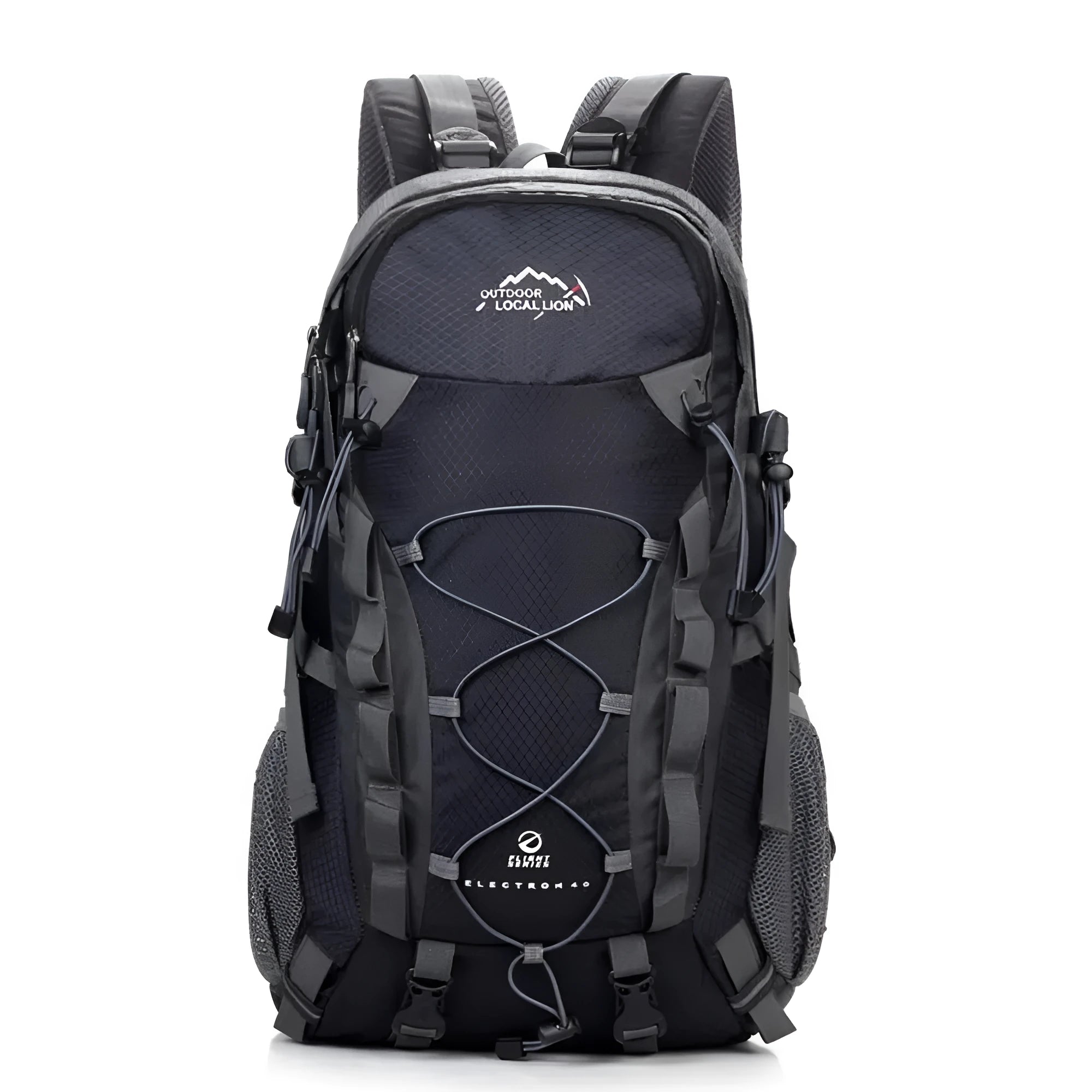 Polyester outdoor backpack in green, blue, black, or orange with 20-35L capacity for sports and travel