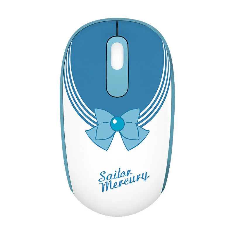 Pink Sailor Moon wireless mouse with USB receiver showing character graphics and three-button design