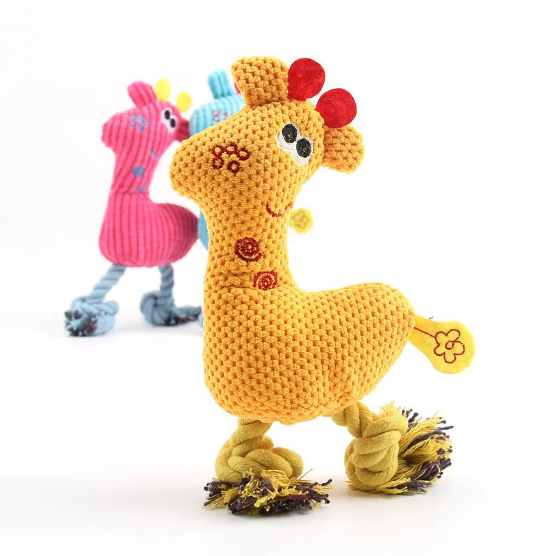 Blue deer shaped plush dog toy with corn grain texture and squeaker inside