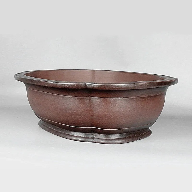 Large handmade purple clay flowerpot with antique crabapple Chinese design for balcony and indoor plants.