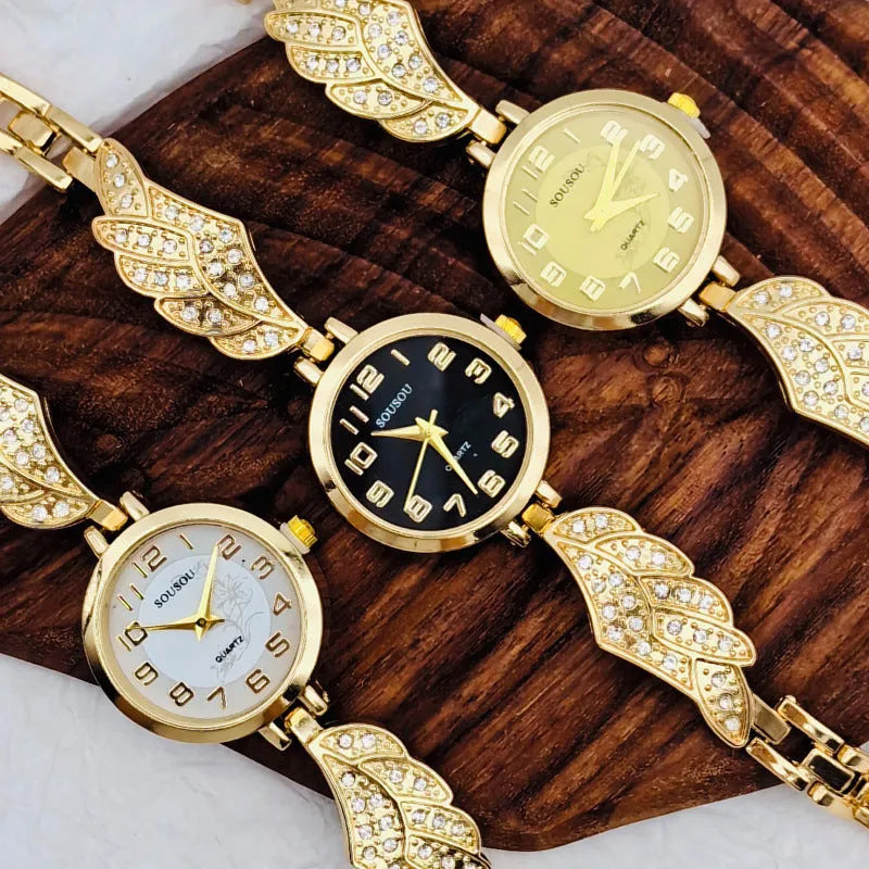 Stainless steel women's watch with round dial and Vachette clasp, shown in gold surface colour option