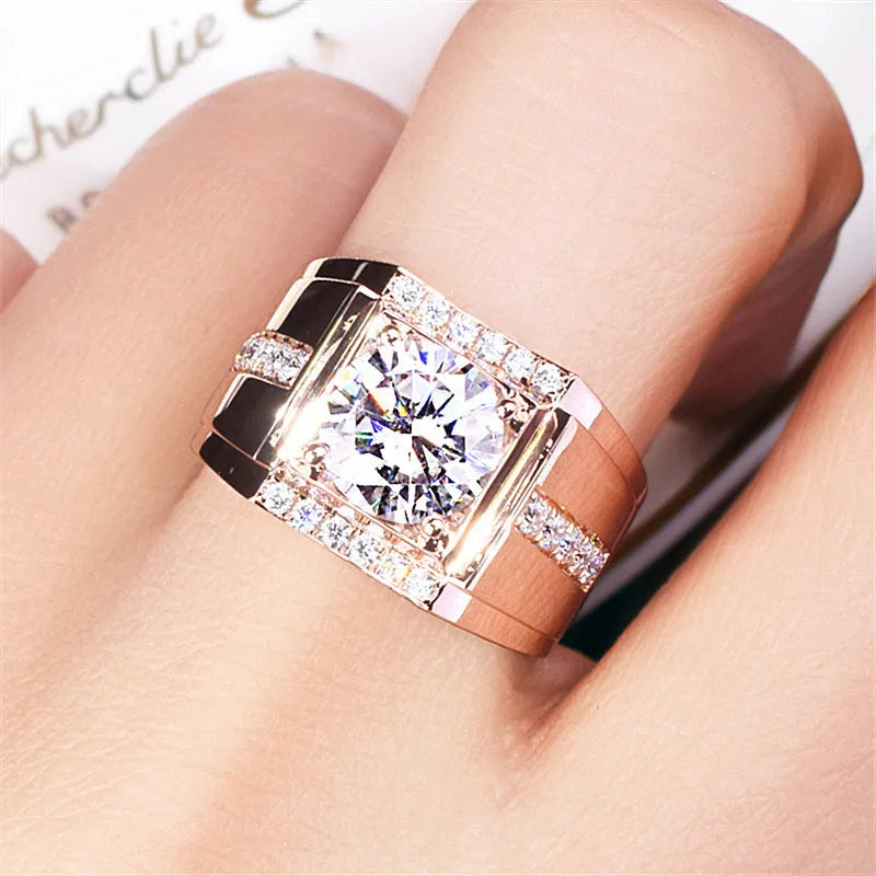 Men's adjustable copper ring with geometric diamond design in rose gold, gold, or platinum colour finish