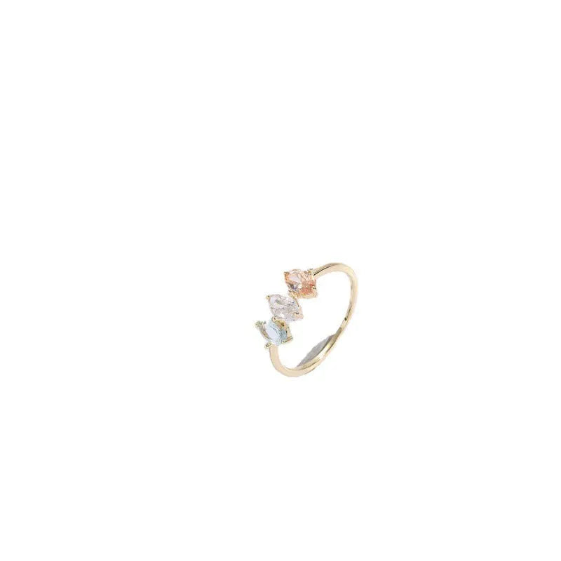 Geometric birthstone horse eye ring with tricolor zircon design in 14k real gold RG9066 electroplated finish